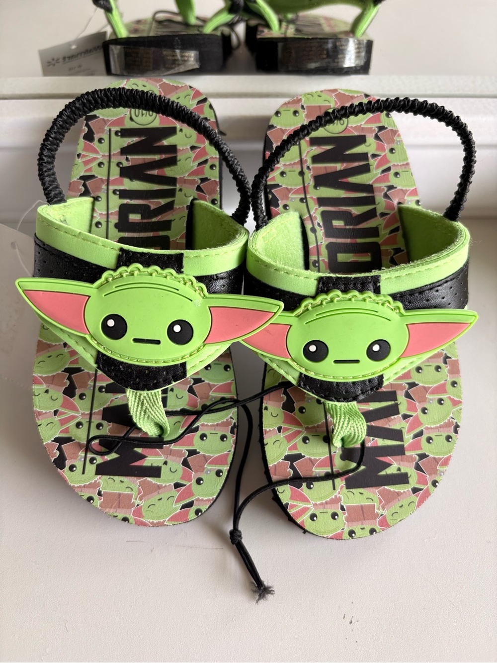 Star Wars Kids Sandals with Green Grogu Character and Pink Ear Accents